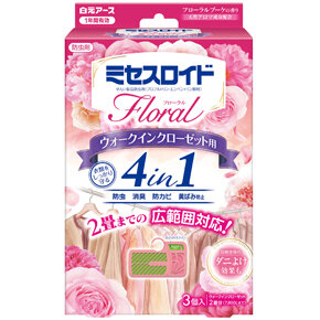 <p>ミセスロイドフローラル</p><p>ウォークインクローゼット用</p><p>３個入 １年防虫</p><p>フローラルブーケの香り</p>